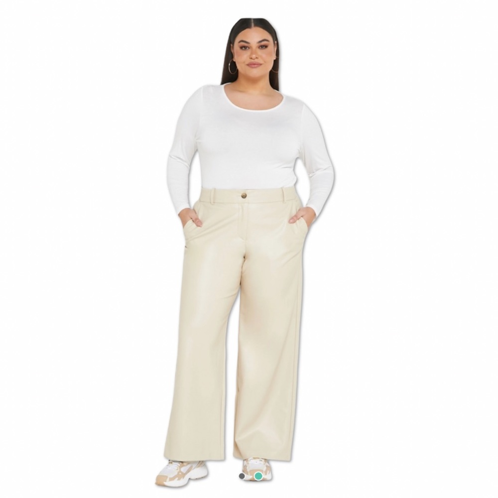 NWT - Vero Moda Cream Faux Leather Wide Leg Trousers